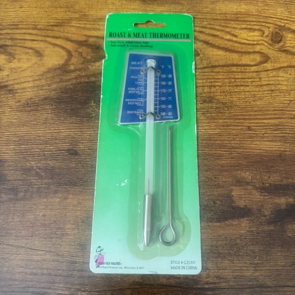 Good Old Values Roast &‎ Meat Thermometer NOS Glass Oven Safe With Skewer